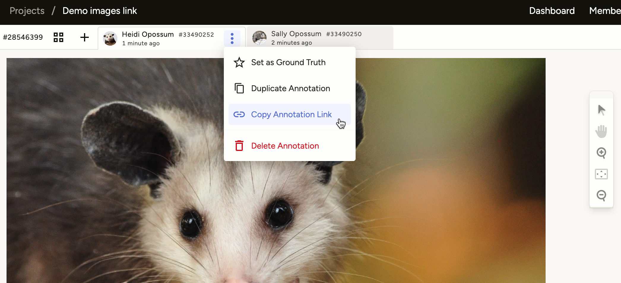 Screenshot of linking annotation