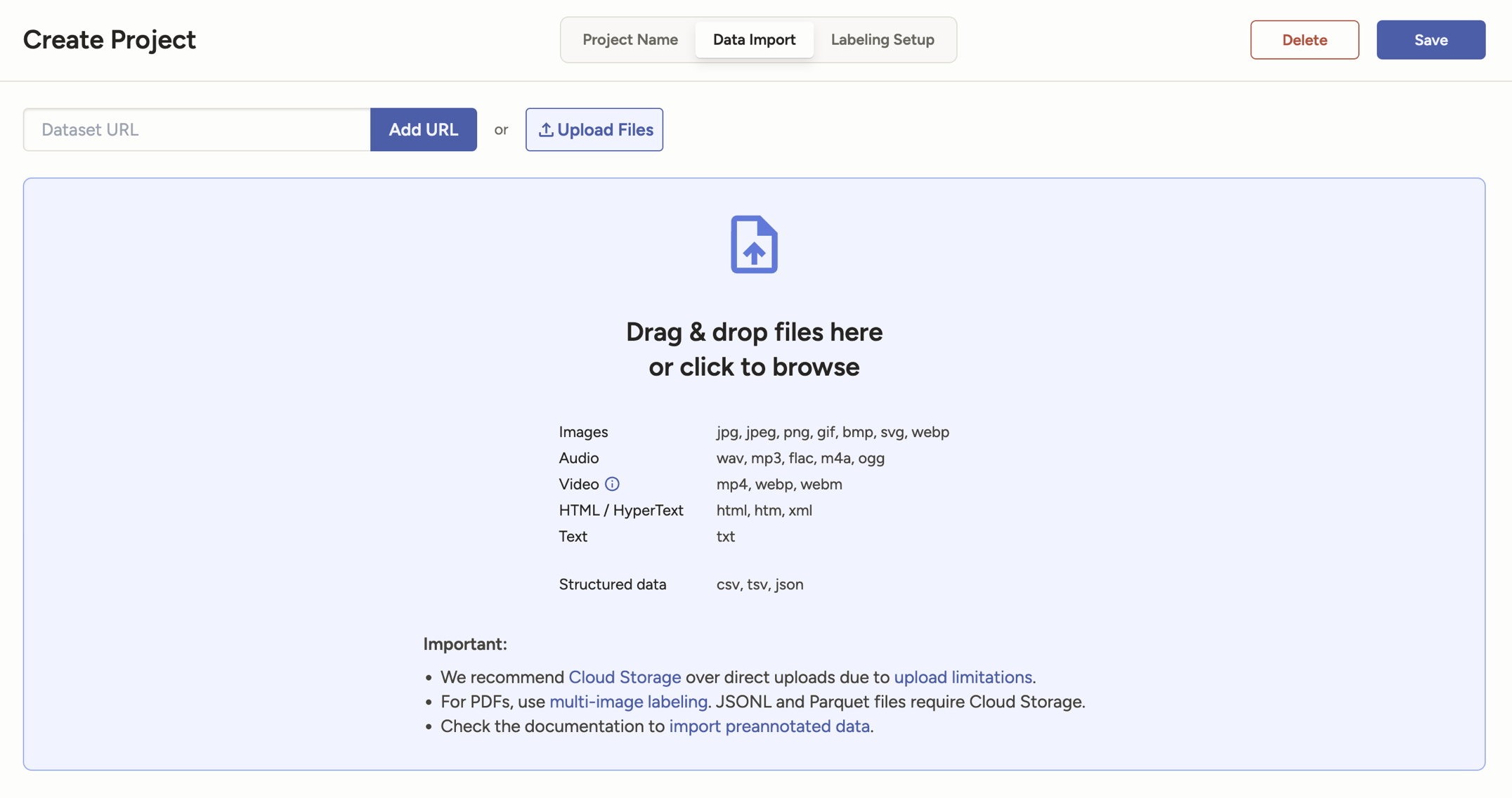 Image of import screen